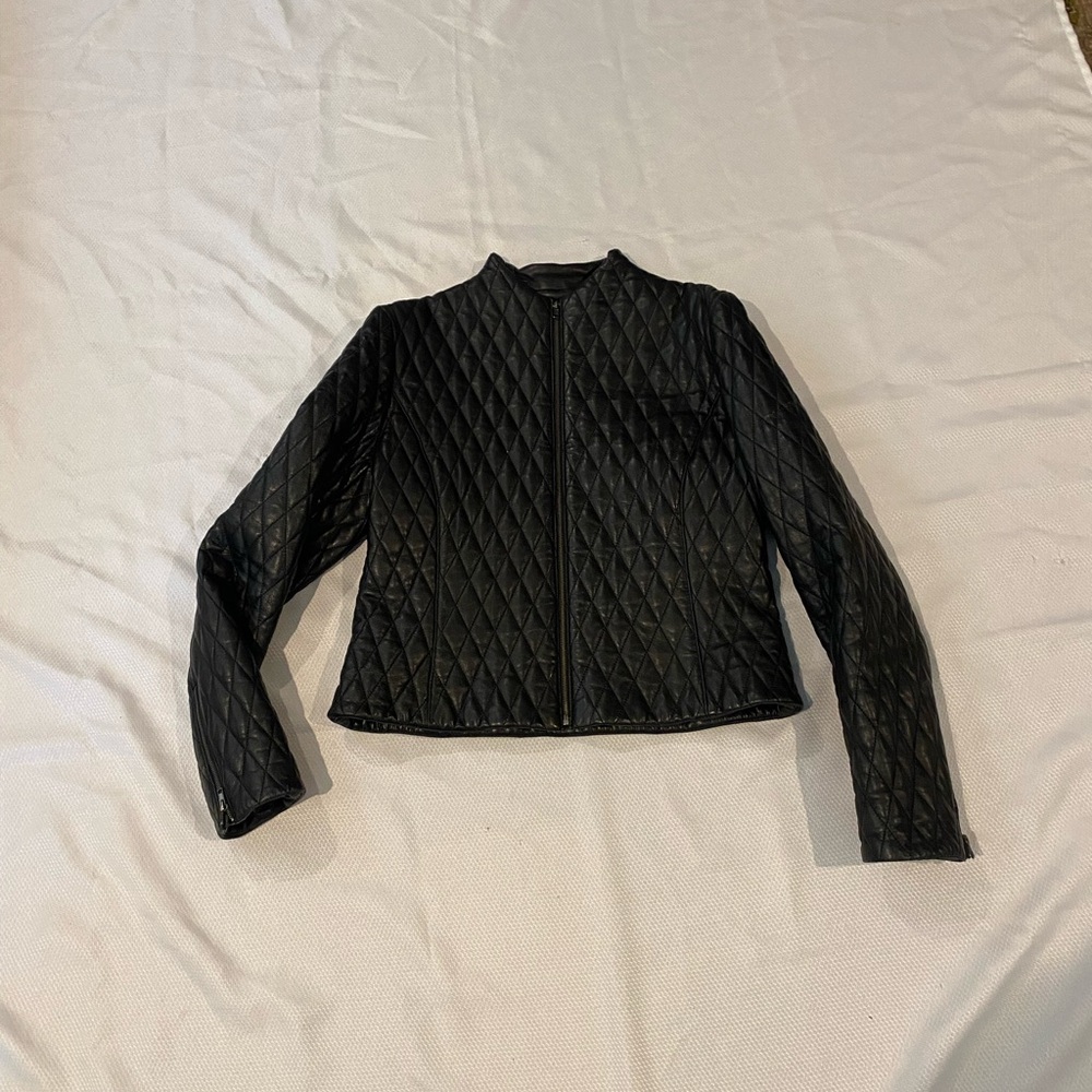 Jones New York Black Genuine Leather Bomber Jacket